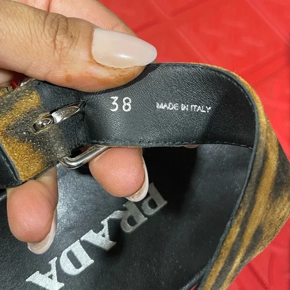 PradaCalf hair leopard print sandals